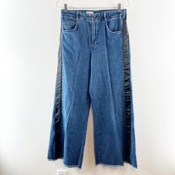 Pilcro Adi High Waisted Denim Tuxedo Stripe Trim Wide Leg Jeans Blue 27 / 4 - Picture 4 of 12